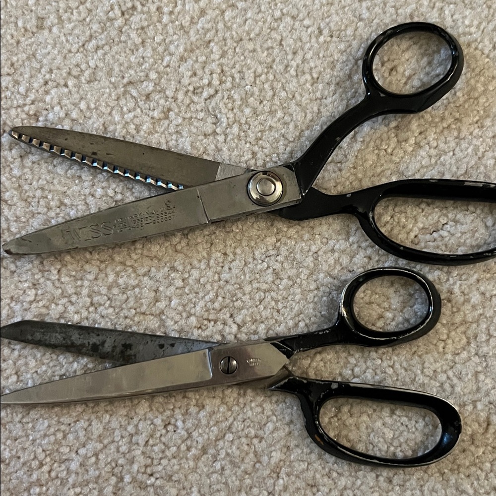 Vintage Scissors- Pinking is Wiss, other is marked Forged Steel - used